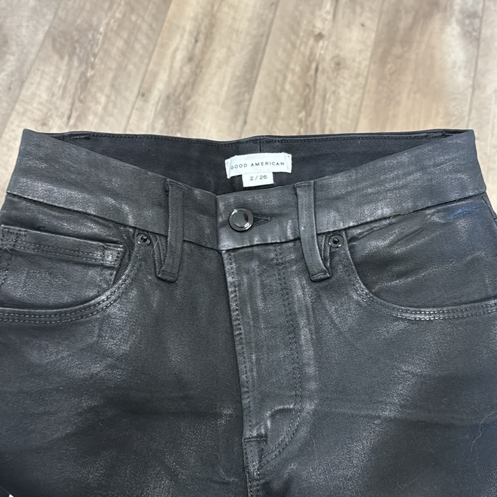 Good American High Waisted Coated Black Denim Jeans